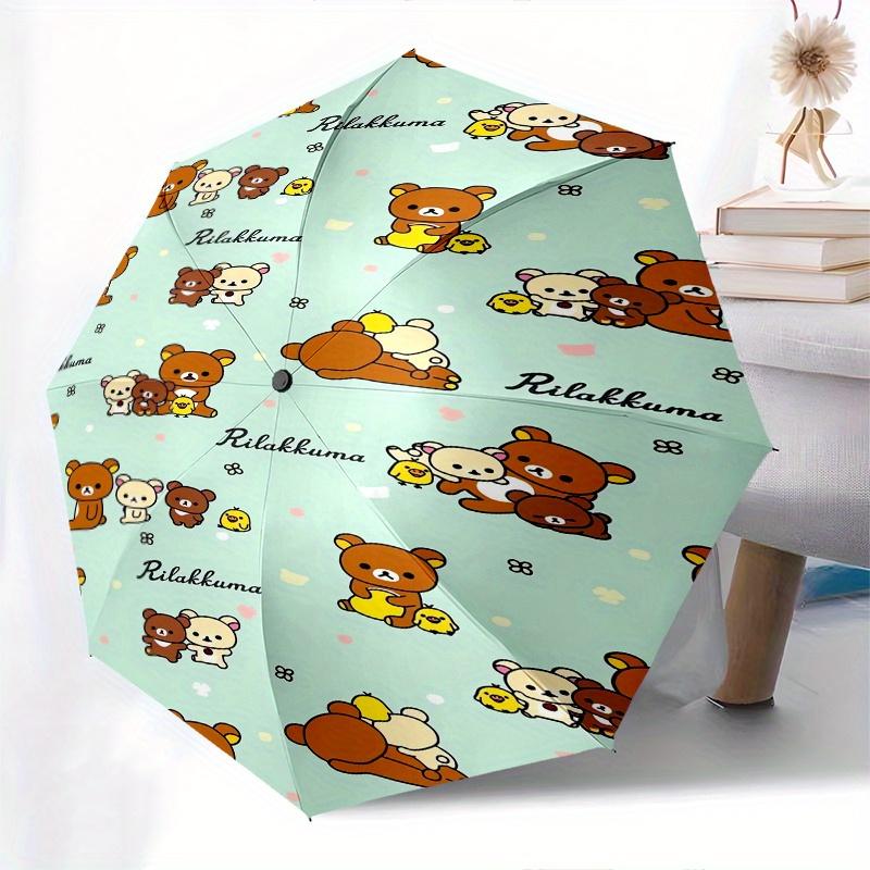 Rilakkuma,San X Automatic Folding Umbrella Simple 8 Rib Design, Bright Cartoon Pattern, Durable Iron Frame, Suitable For Travel, Outdoor, Be