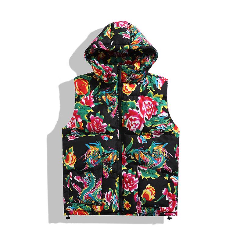 

M4 Унисекс жилет с капюшоном, повседневный, в северо-восточном цветочном стиле, больших размеров, в стиле Ханьфу 5XL чёрный