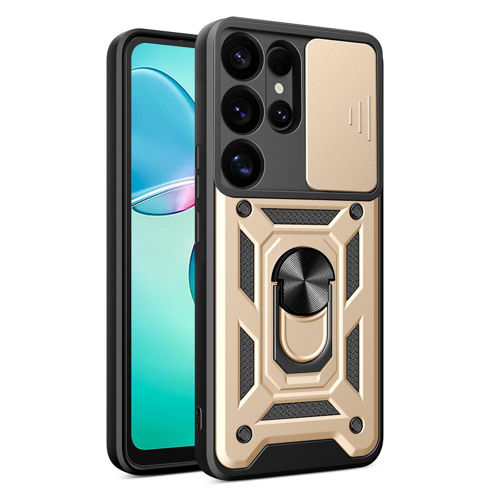 AMORUS For Samsung Galaxy S25 Ultra Case Kickstand PC+TPU Phone Cover with Camera Lens Slider