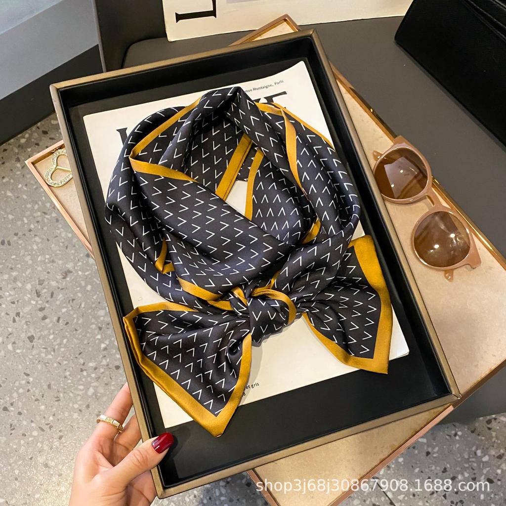 Long Silk Scarf Women's New Small Silk Scarf Printing Simulation Silk Tied Bag Streamer Explosion Sweet Little Scarf