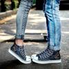 Letnie Męskie Dżinsowe Buty Casual Modne Szyte Sneakersy na Platformie Oddychające Damskie Płócienne Buty High Top Unisex Wulkanizowane Buty