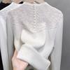 Thickened One-piece Velvet Semi-turtleneck Knitted Sweater for Women's Autumn and Winter New Lace Thermal Top Bottoming Shirt for Women