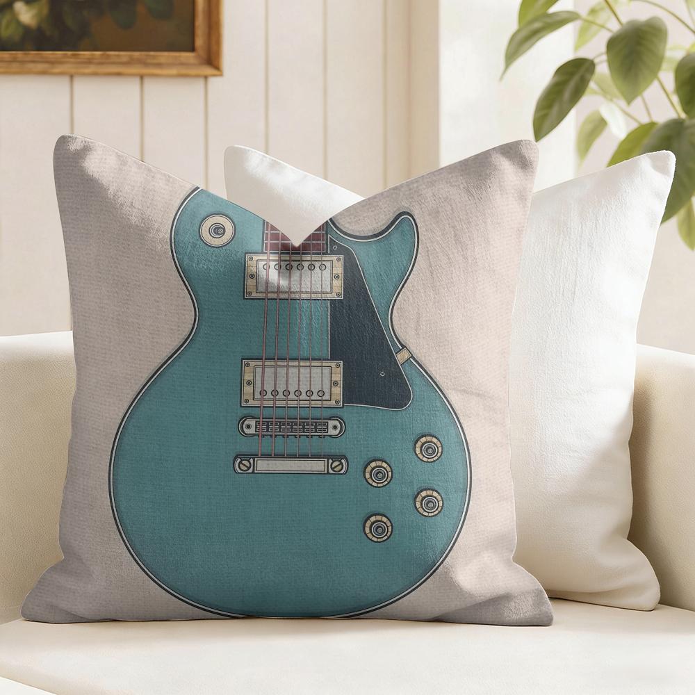 Vintage Color Guitar Fender Cushion Cover Summer Linen Pillow Case Organic Fabric Cushion Cover DoubleSided Sofa Home Decor