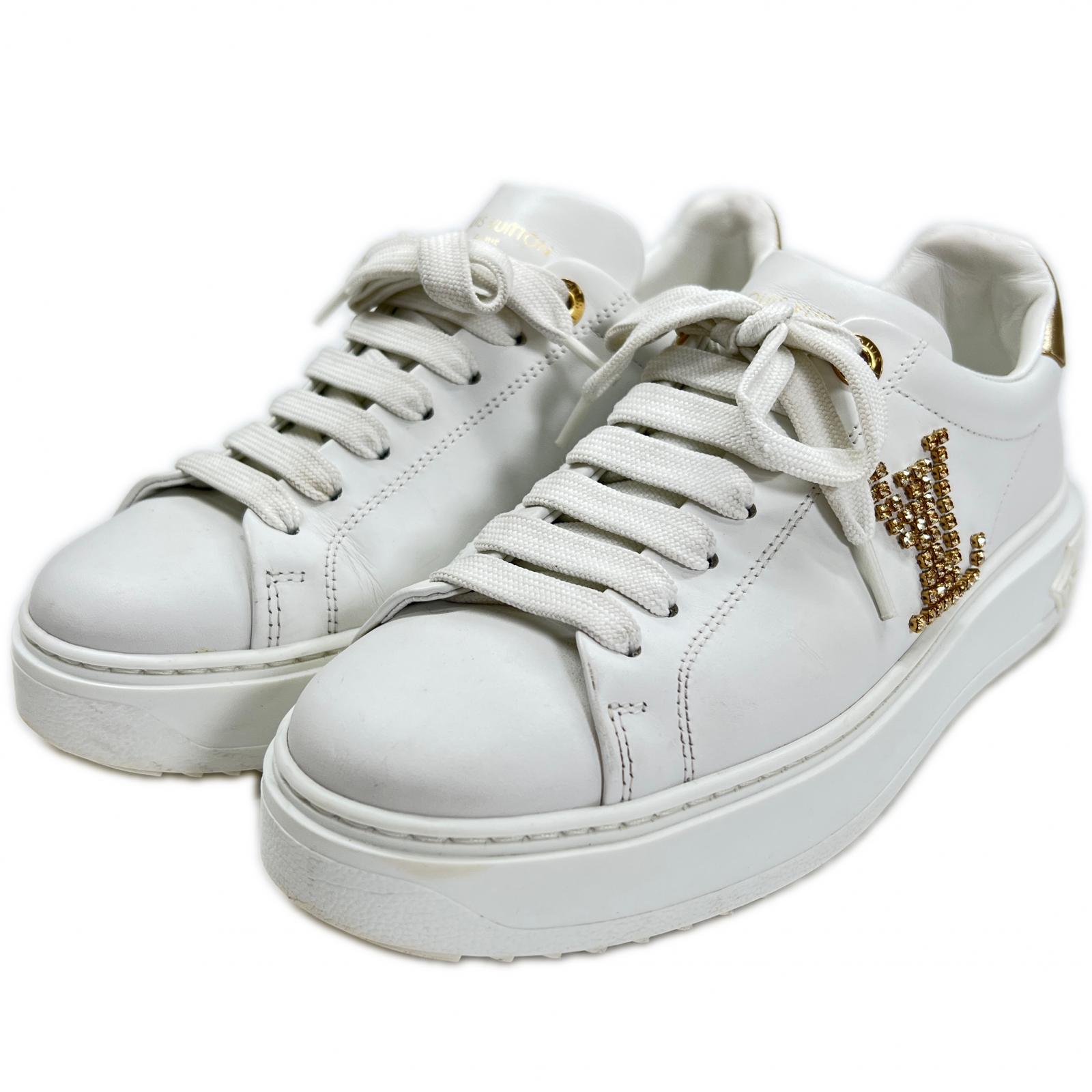 

Great LOUIS VUITTON sneakers Timeout line LV rhinestone embellishment white leather 36 Used