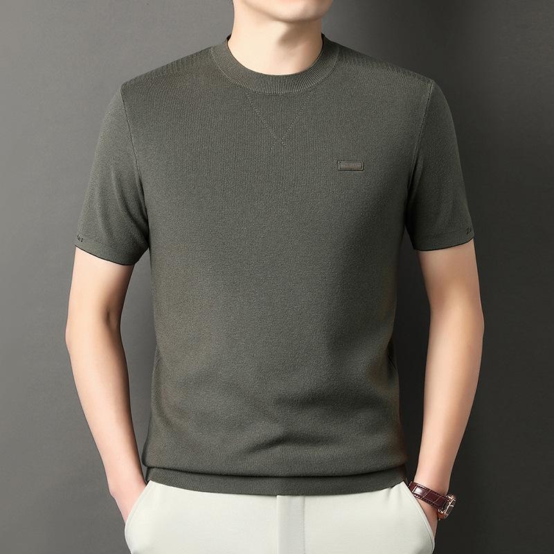 Men’s Autumn Winter Round Neck Short Sleeve Wool Base Layer - Skin-Friendly & Warm