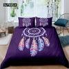 Purple Dream Catcher Duvet Cover Set Bohemian Feather Dream Catcher Bedding Set Microfiber Exotic Ethnic Style King Quilt Cover