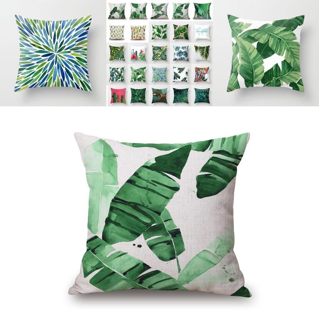 Exquisite Green Leaves Pillow Cover In Cotton Linen For Stylish Home And Car