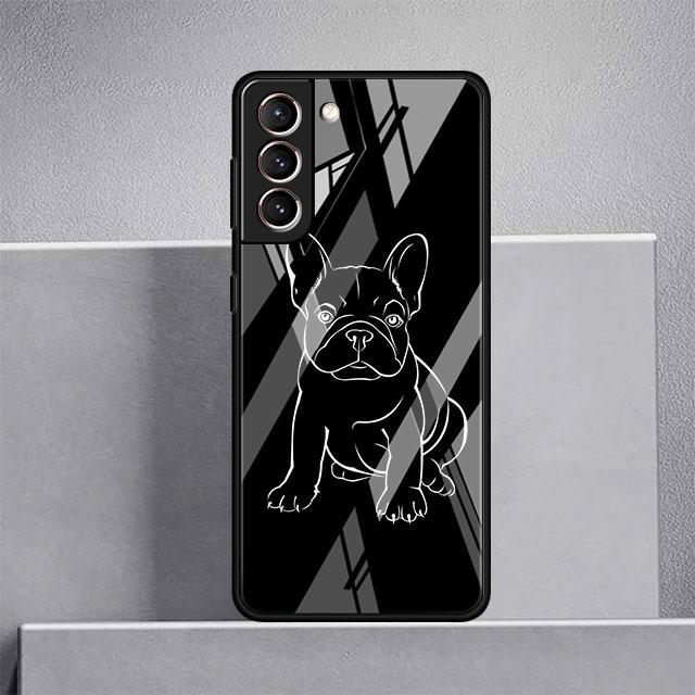 French Bulldog Black White Glass Case For Samsung Galaxy S22 S20 FE S21 Plus Phone Cover S10 5G S9 Note 20 Ultra 10 Lite Shell