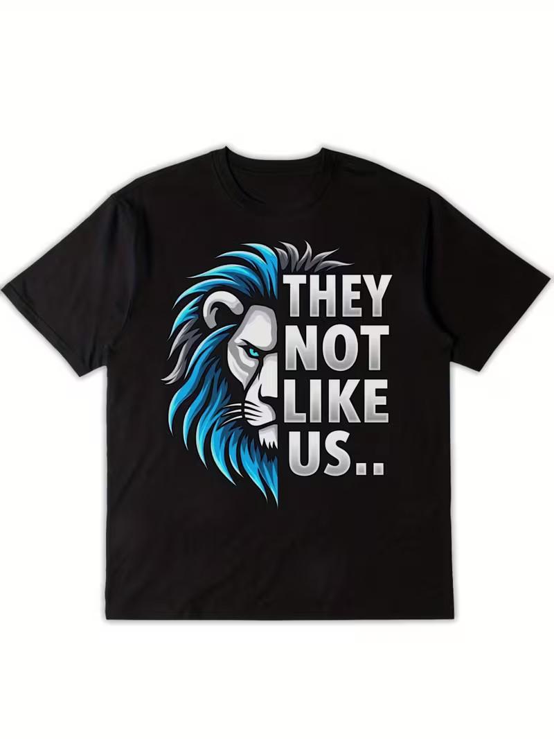 Men S Black T-Shirt with Bold Lion Graphic & THEY NOT LIKE US, Text - Lightwe S