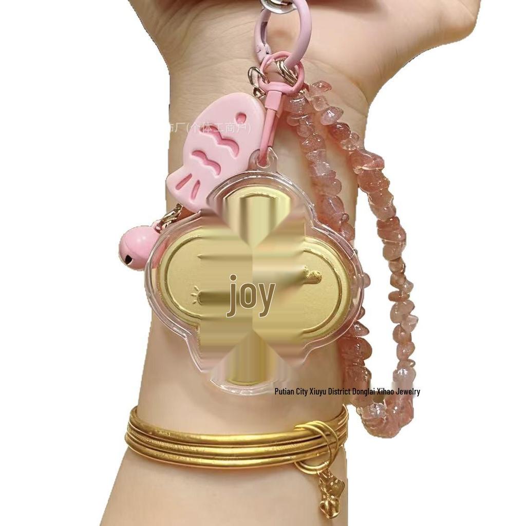 999 Pure Gold Four-Leaf Clover Good Luck Charm: Little Fish, Strawberry Bear Bracelet, Keychain, & Phone Pendant
