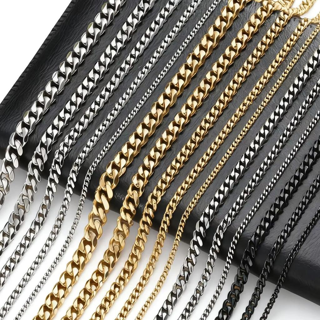 3-11MM Classic Cuban Chain Necklace for Men Women,Silver Black Gold Grey Color Stainless Steel Chains,Basic Punk Jewelry Gift