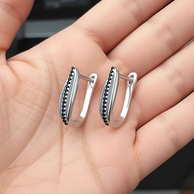 Black Awn Black Stone Hoop Earrings for Women