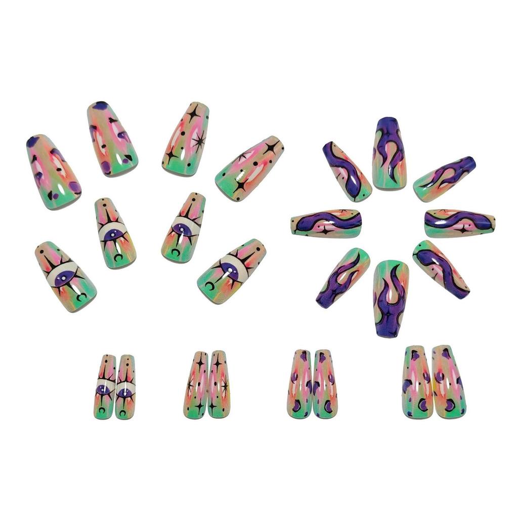 Mystic Eye Snake Pattern Medium-Length Ballet False Nails - 24 Piece Set