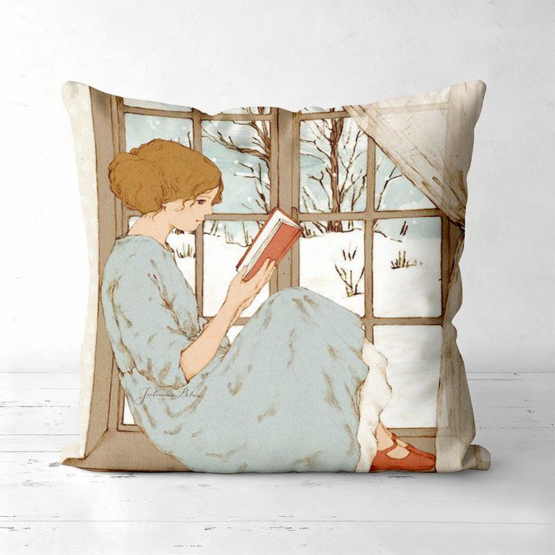 

Girls Reading and With Birds Printed Decorative Cushions Polyester pillowcase, sofa decorative cushion cov Headboard Pillow 45x45cm