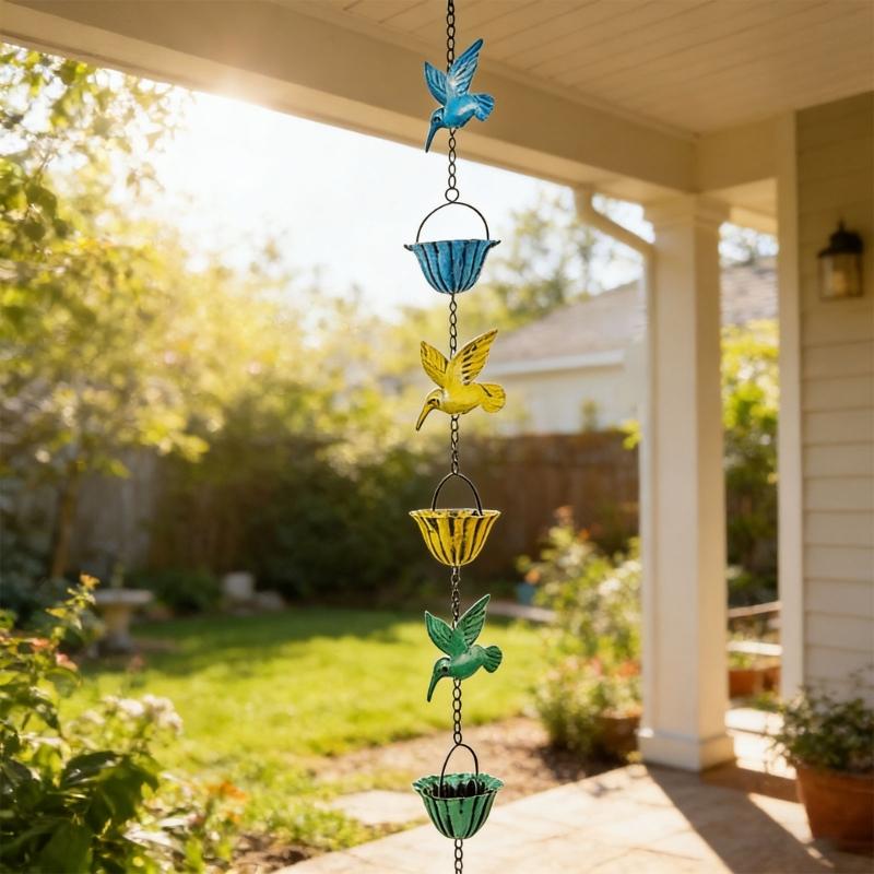 Retro Metal Rain Chain With Hummingbird Design For Easy Installation Outdoor Gutter Downspout Garden Decoration Piece