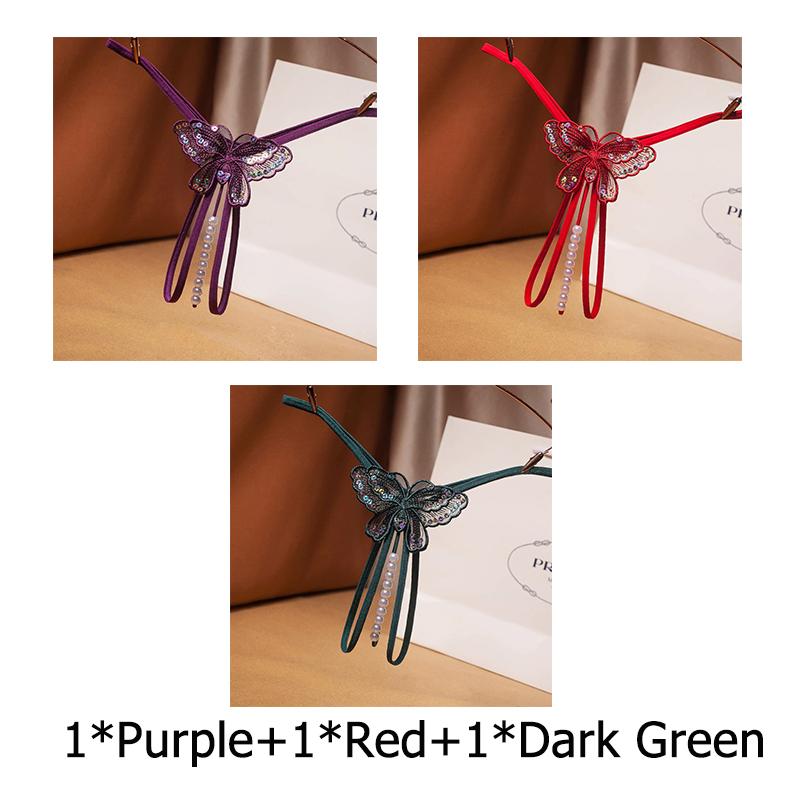 Erotic G-string Open Crotch Panties Sexy Butterfly Sequins Underwear Crotchless Pearls String Embroidery Thong