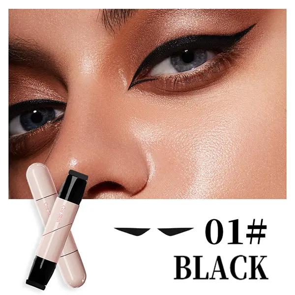 Двусторонний вращающийся штамп-подводка для глаз, быстросохнущая и стойкая, стрелки за секунды, незаменимый инструмент для макияжа 2026, #1 Черный #2 Коричневый