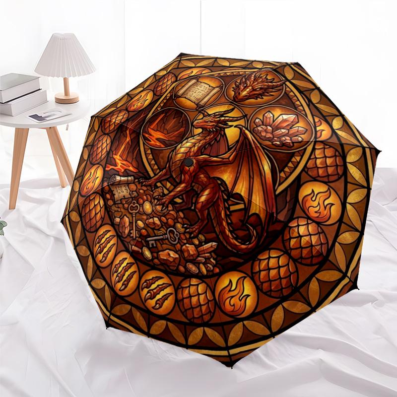 Golden Dragon Treasure pattern umbrella, portable and foldable design, 8 ribs, a casual accessory for Halloween, Christmas, and birthday gifts.