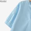 ZANZEA Blusa Casual de Mujer con Cuello en V, Bordado Patchwork y Manga Media