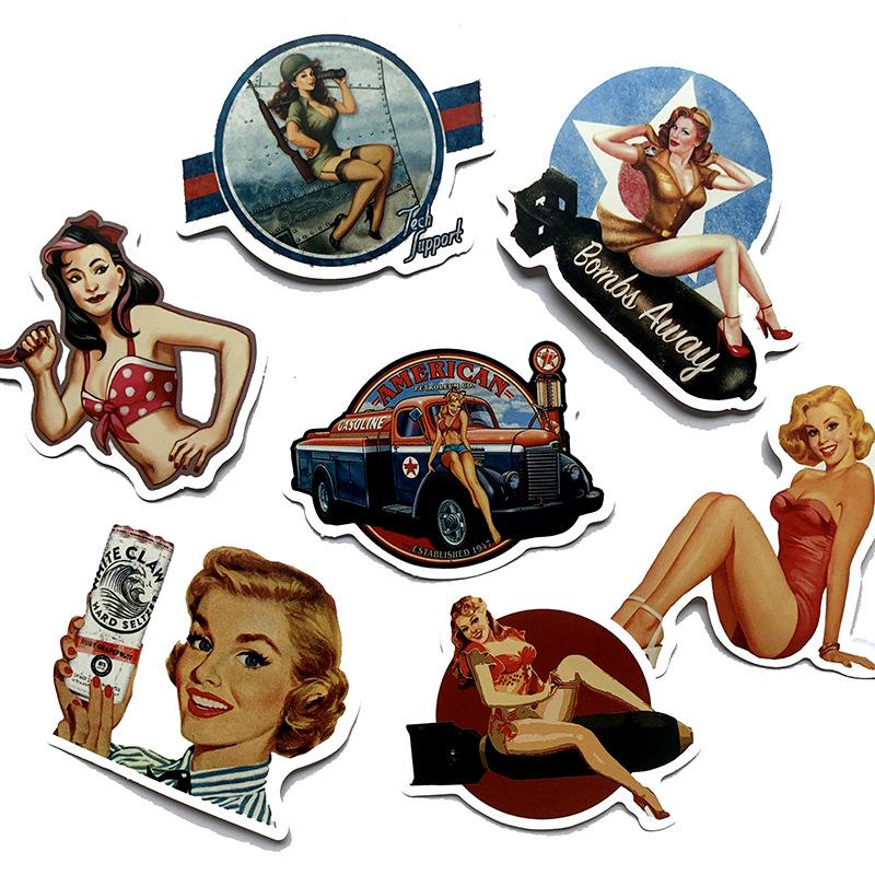 103049Pcs Retro Poster Girl Stickers For Suitcase Skateboard Laptop Luggage Fridge Phone Car Styling Diy Decal Sticker