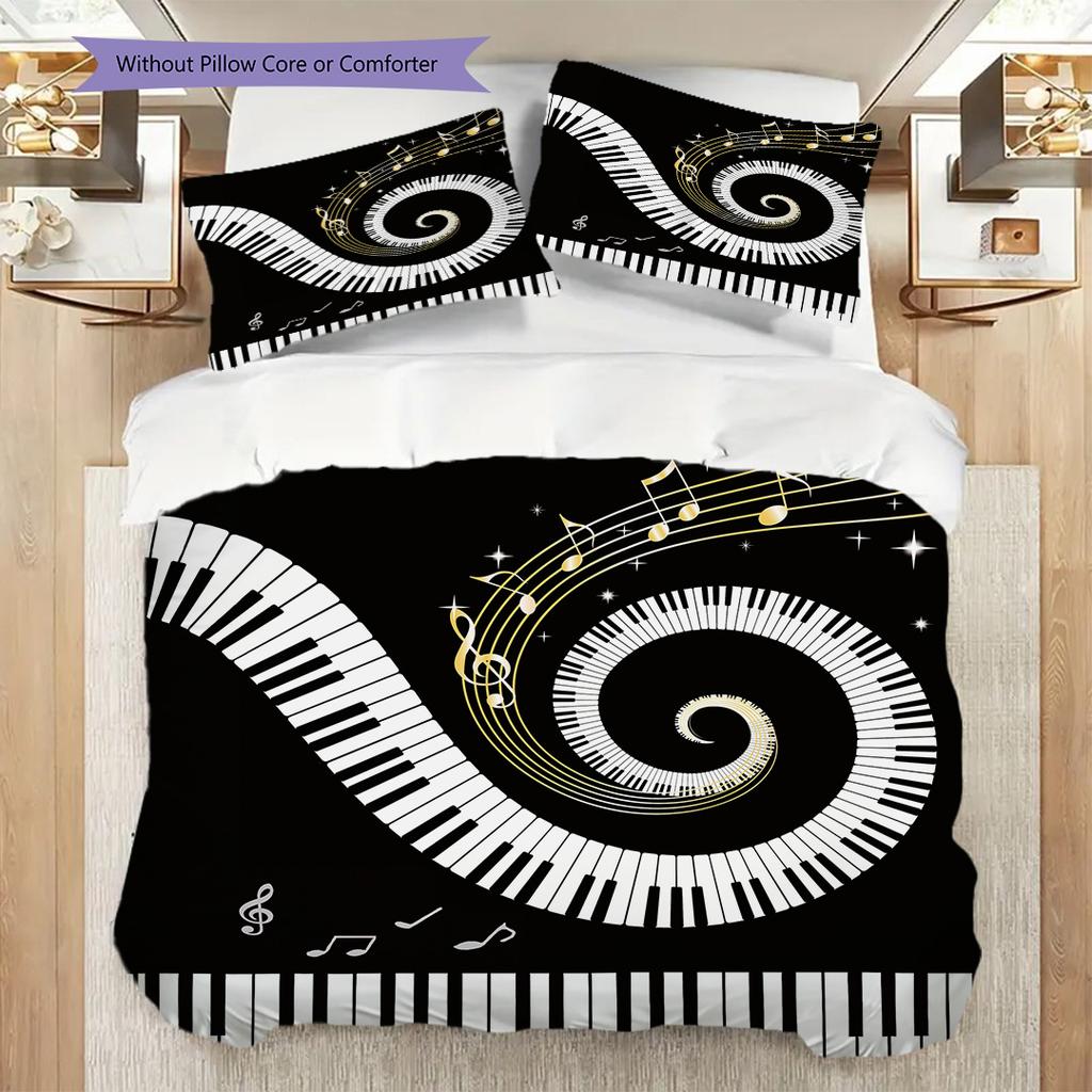 1PC Music, guitar Theme Bedding Quilt Set Quilt Cover Pillowcase Home Decoration Birthday Gift (1 * duvet cover + 9 * pillowcase, without core)