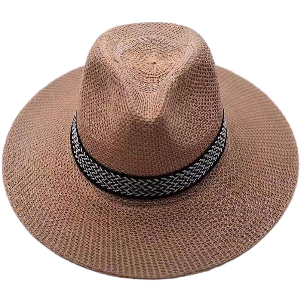 Mens Straw Hat Wide Brim Sun Hat Breathable Fishing Cap