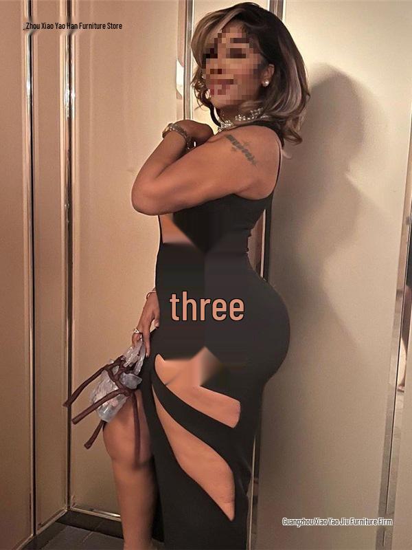 European Style 2026 Summer Women's Hollow Low Neck High Waist Slim Fit Slit Long Dress