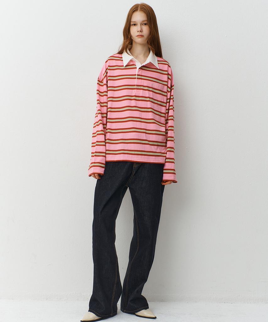 RAVEROUS Oversized Striped Collared T-Shirt_Pink