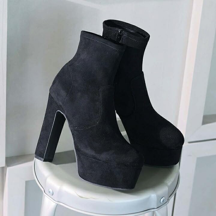 Vivian Women's Stretch Platform Short Boots with 13.5cm Heel, Beige, Size M (23.0-23.5cm), V9900AW