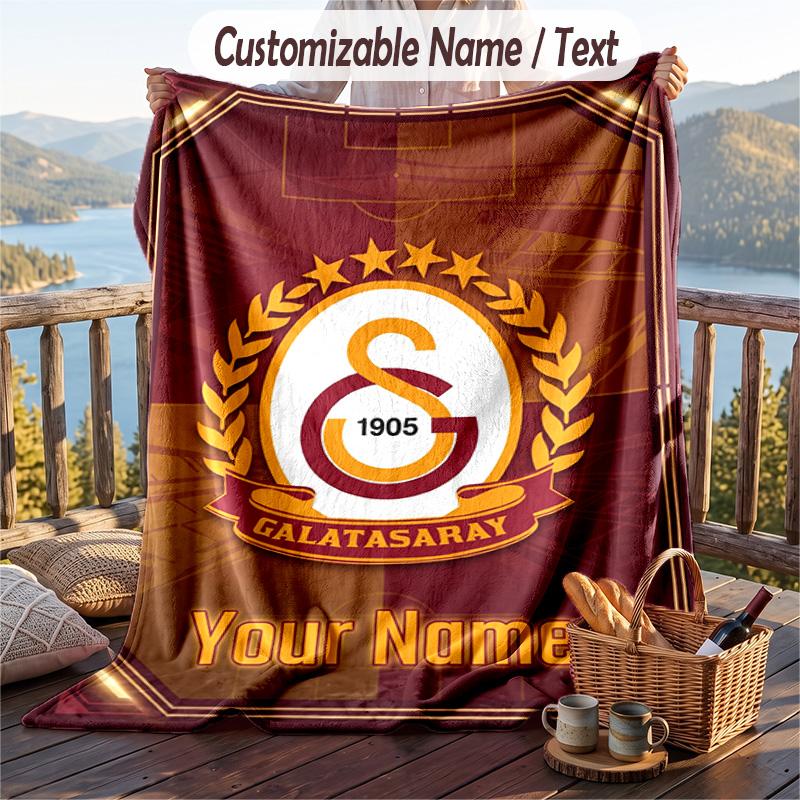 Flannel Blanket Galatasaray FC Print Custom Name Text Soft Throw for Sofa Bed