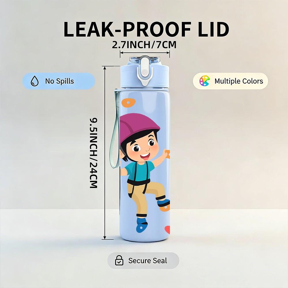 1PC Boy Climb Mountain Sport Kid Pattern 750ml Color Plastic Sports Water Bottle Leakproof Flip Straw Lid Suitable for Sports Office Home Use