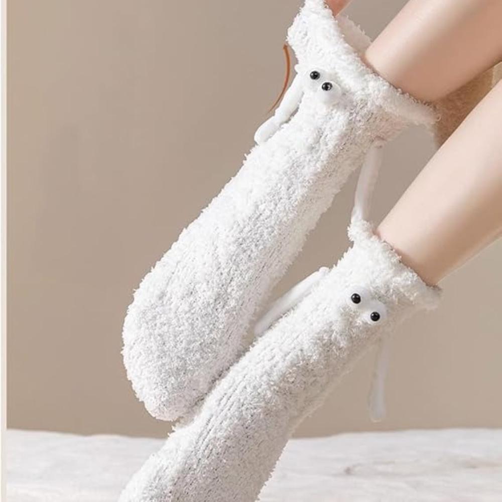 Coral Velvet Magnetic Socks with Hands Thick Plush Winter Warm Cute Comfortable Sleeping Socks Fashion Floor Socks for Women Man