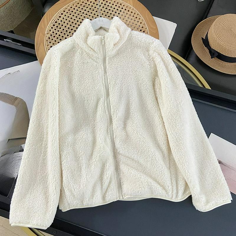 Herbst- und Winter Damen Langstapel-Polarfleece-Reißverschlussjacke Plüsch-Cardigan Korallenfleece-Jacke