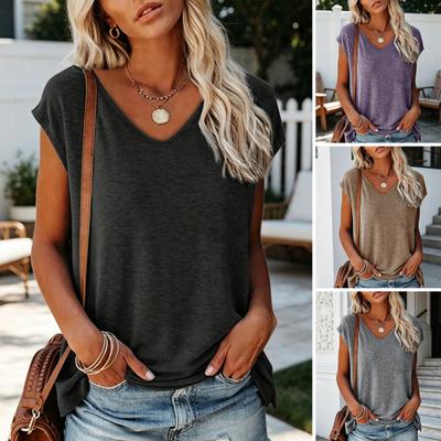 Women Tops V Neck Short Sleeve Loose Fit Summer Shirt Soft Breathable Casual Basic Layering Tee Shirt