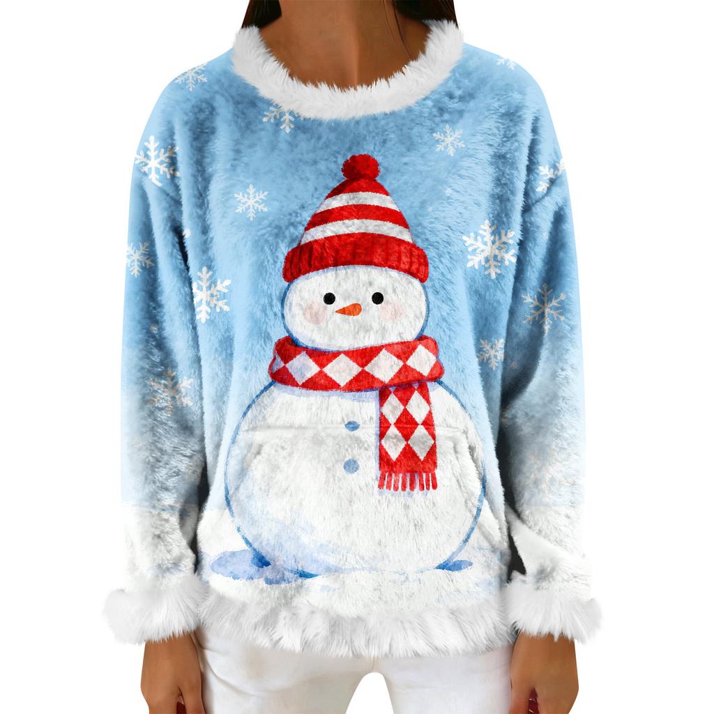Dam Casual Fleece Sweatshirt Långärmad Rund Hals Casual Bekväm Lös Passform Lättviktig Dam Flanell Sweatshirt