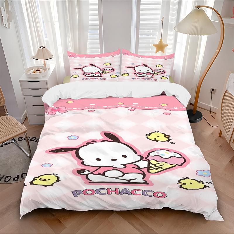 3pcs Pochacco's Sweet Adventure Sanrio Bedding Set Includes 1 Quilt Cover and 2 Pillowcases, Comfortable Bedding with Stylish Design for Bedroom S076