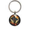 Round Alloy Keychain Pendant with Mountain and Backpacker Print Durable Metal Key Ring for Everyday Use