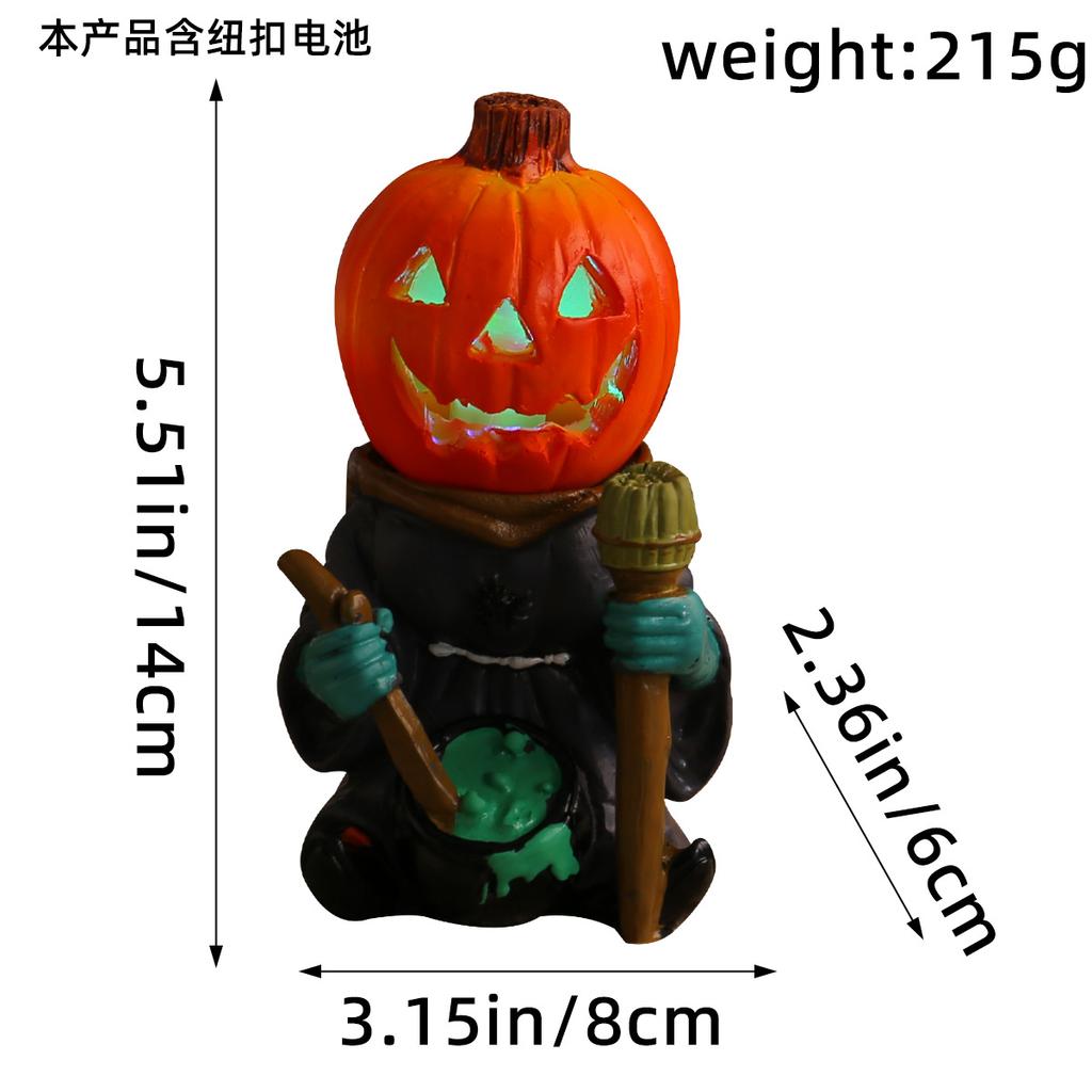 Halloween Led Lamp Pumpkin Knight Desktop Ornaments Decorated with Luminous Pumpkin Head Ghost Resin Courtyard Decoration