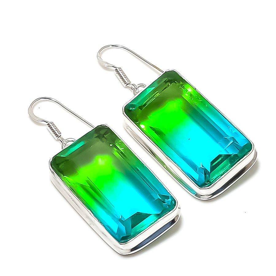 Natural Bi-Color Tourmaline 925 Sterling Silver Jewelry Earring 2.05  AE-11911
