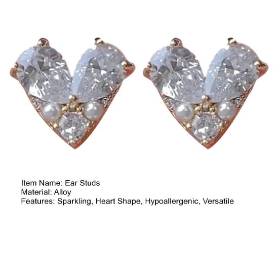 Boucles d'oreilles clous cœur strass Diamants artificiels Cœur d'amour Boucles d'oreilles clous avec fausses perles Clous étincelants mignons pour femmes filles rendez-vous soirée