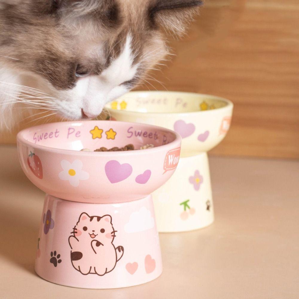 Ceramic Cat Bowl Anti Tipping Dog Food Feeding Basin Pet Drinking Feeder  Neck Protection