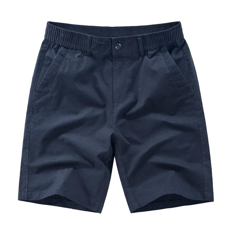 Men Brown Elastic Waist Casual Shorts with Button Fly Summer Chino Shorts
