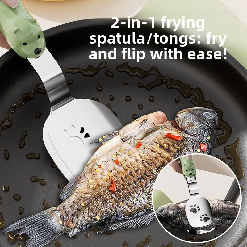 Bear Style Fish Spatula Tongs 2 in 1 Design Suits Frying and Serving Needs Features Non Slip Handle Kitchen Tools