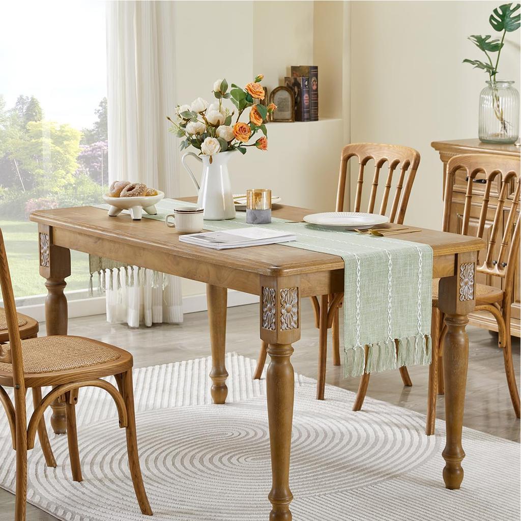 Party, Dresser Decor and Dining Room Decorations Rustic Cotton Linen Table Runner  with Hand-Tassels