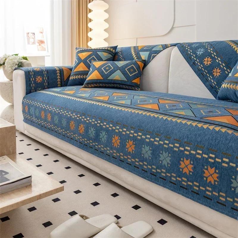Chenille Bohemia Sofa Mat for Living Room Morocco Style Anti-slip Sofa Cushion All-inclusive Corner Sofa Couch Cover Home Decor