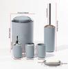 Solid Color Bathroom Accessory Set: 6-Piece Plastic Kit with Mouthwash Cup, Toothbrush Holder, Soap Dish, and Storage Containers.