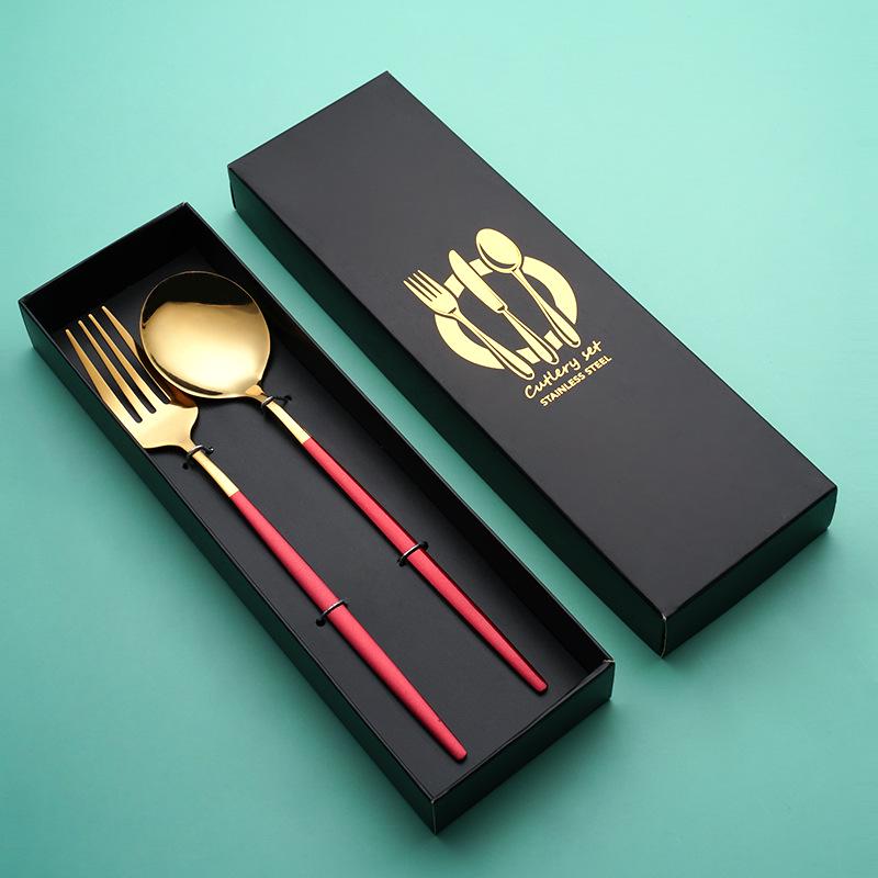 Portuguese Tableware Set: Stainless Steel Knife, Fork, Spoon - 4-Piece Western Steak Gift Box