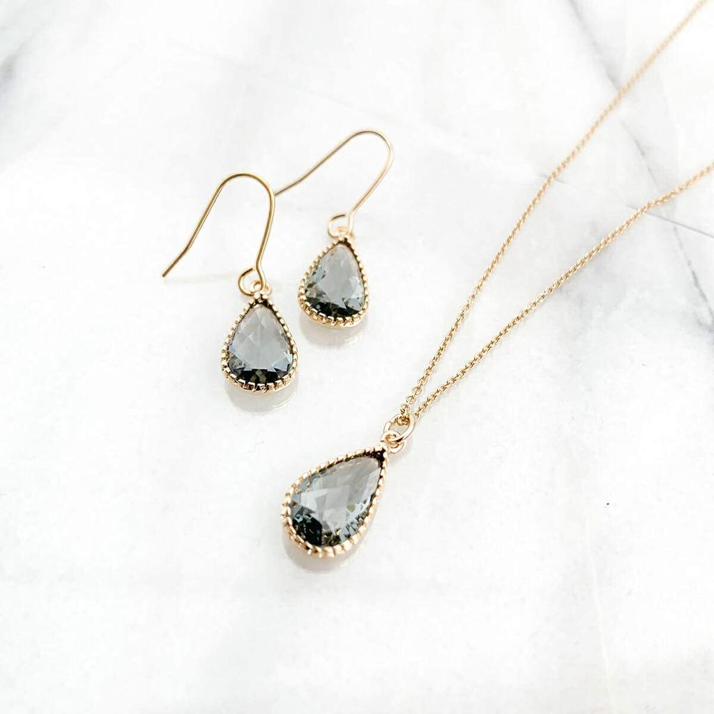 [NAOTJEWELRY] [Naot Sieraden] Damesketting, Eenvoudige Druppelvorm, Geslepen Frame Glas Ketting, Antracietgrijs