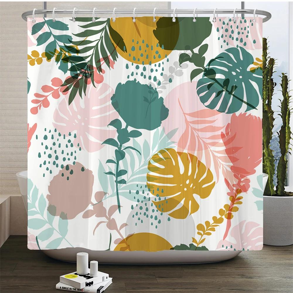 

Palm Trees Leaves Shower Curtains Bathroom Waterproof Polyester Shower Curtain Printing Bath Curtains for Bathroom with Hooks W90xH180cm