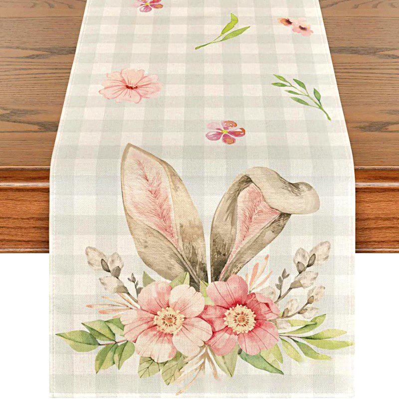 1PC Bunny Rabbit Flowers 13x72" Kitchen Dining Cute Table Runner 2025 Home Party Decor Linen Easter
